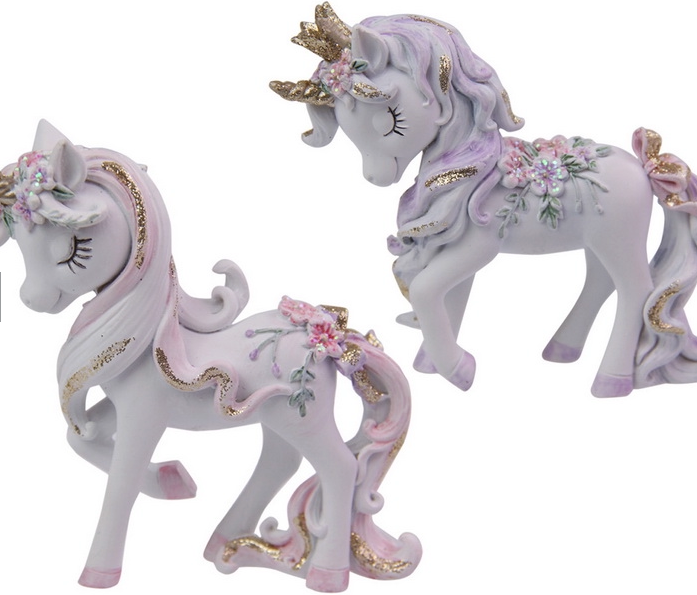 Unicorn with Flowers and Glitter 2 Asstd - 8.5cm