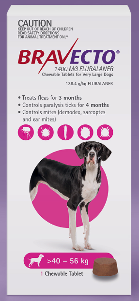Bravecto 3 Month Chew for Extra Large Dogs 40-56kg Pink