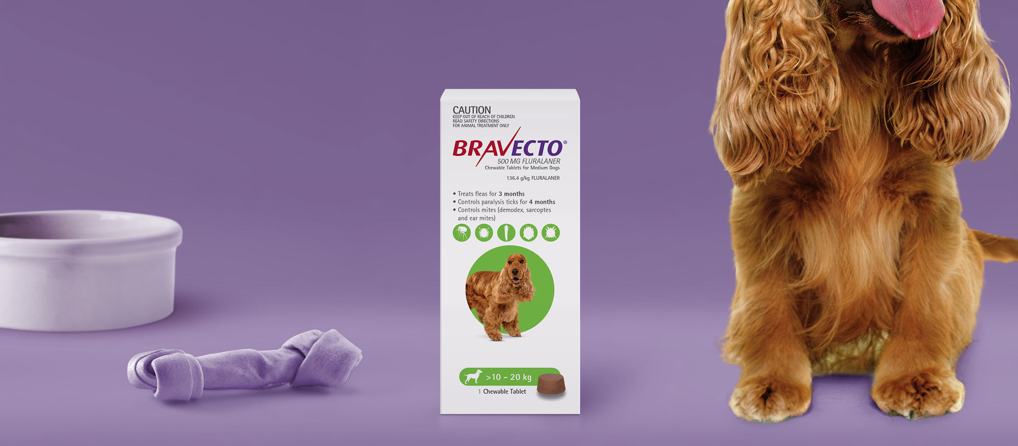 Bravecto 3 Month Chew for Medium Dogs 10-20kg Green