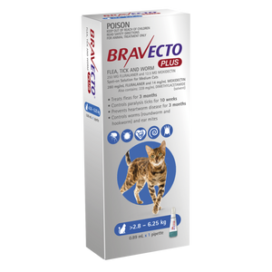 Bravecto Plus for Medium Cats 2-6kg Blue