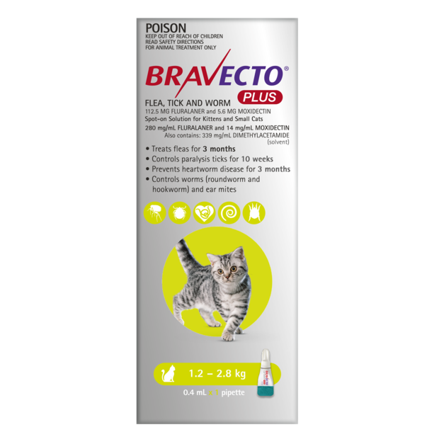 Bravecto Plus for Small Cats 1-2.8kg Green