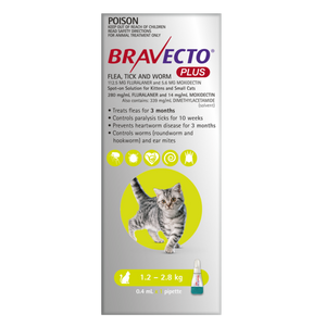 Bravecto Plus for Small Cats 1-2.8kg Green