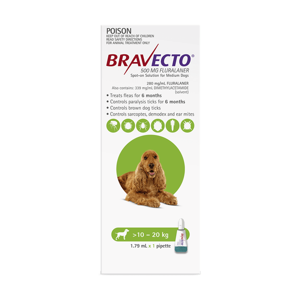 Bravecto Spot On for Medium Dogs 10-20kg Green