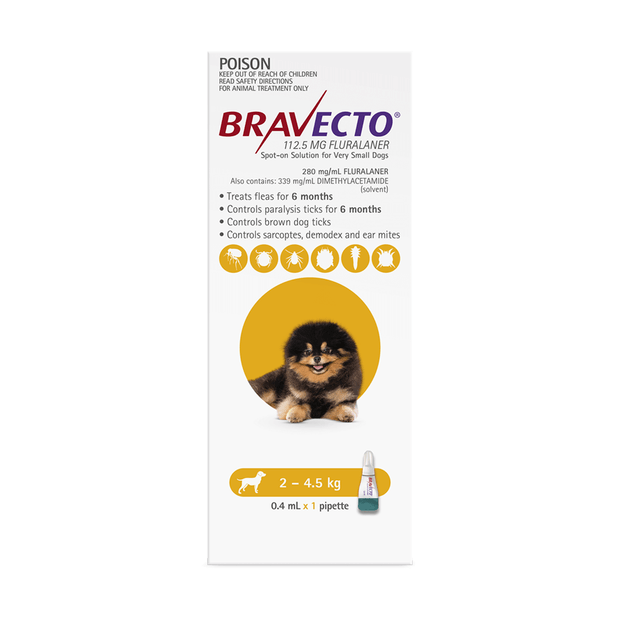 Bravecto Spot On for Extra Small Dogs 2-4.5kg Yellow
