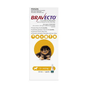 Bravecto Spot On for Extra Small Dogs 2-4.5kg Yellow
