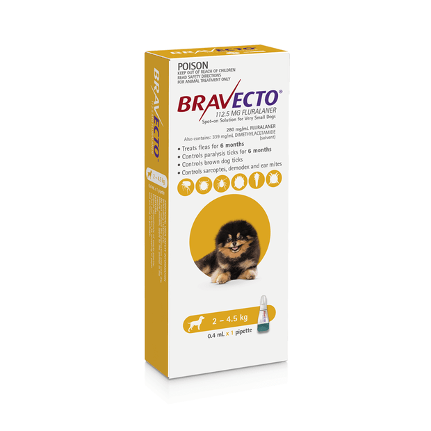Bravecto Spot On for Extra Small Dogs 2-4.5kg Yellow